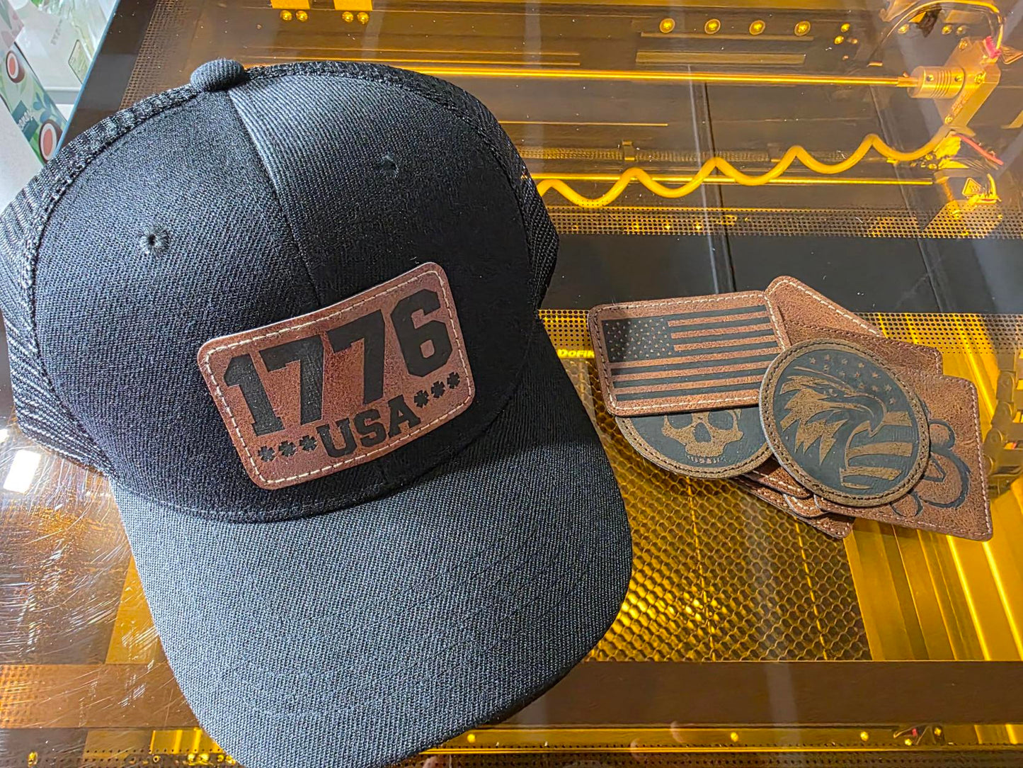 Custom Trucker Baseball Cap with Leather Engraved Patch